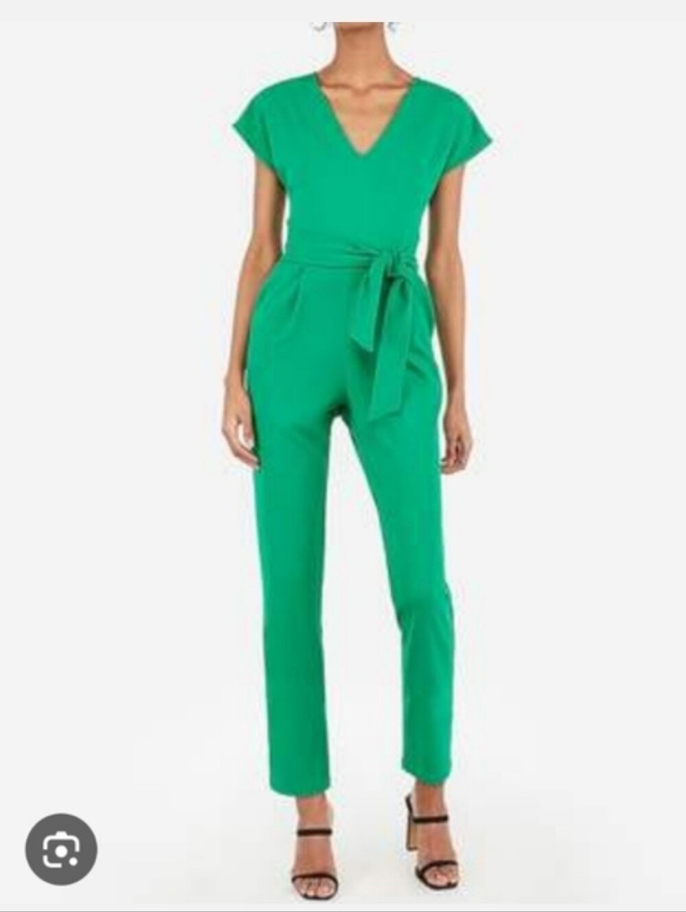 Express Emerald Green V-Neck Tie-Waist Jumpsuit